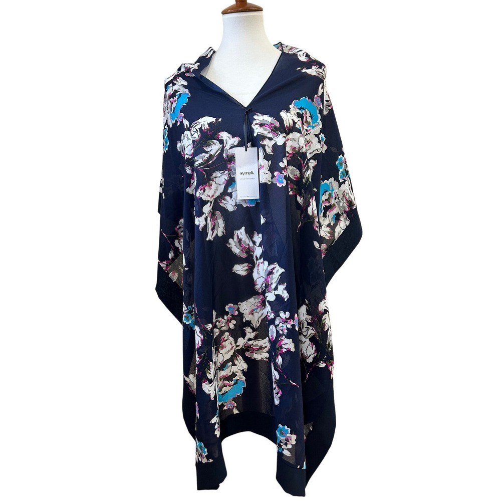 NWT $79 Sympli Whisper Shawl Floral Navy One Size Womens Classic Flowy New - Picture 1 of 5